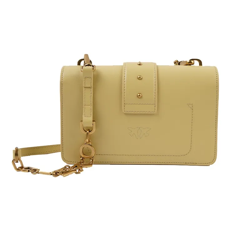 PINKO SIMPLY Cow Leather Shoulder Bag Crossbody Bag Mini Women's Yellow-2