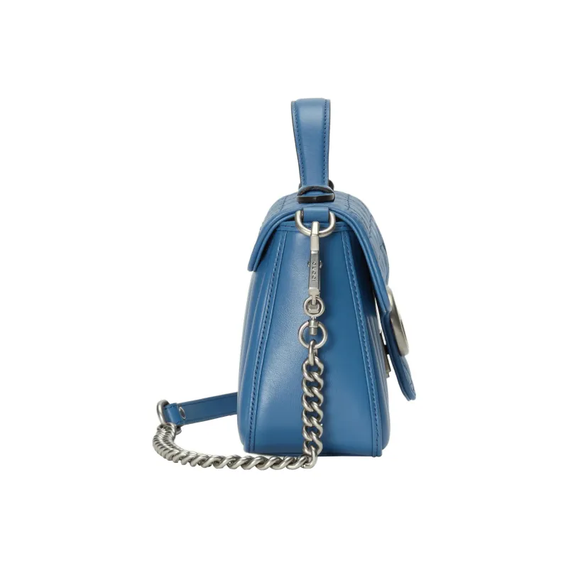 GUCCI Marmont Leather Shoulder Bag Crossbody Bag Handbag Mini Women's Blue-3