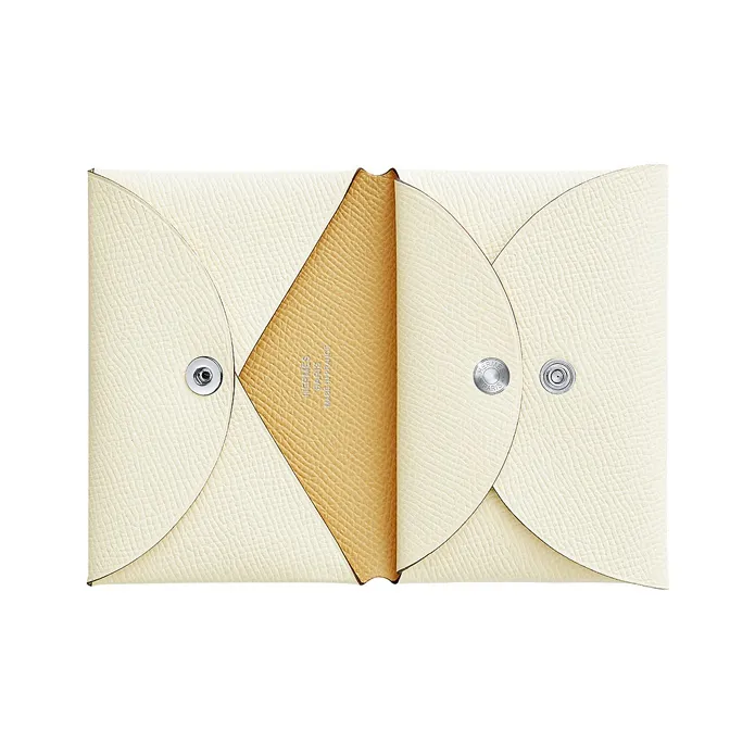 HERMES Leather Card Holder Mini Women's Ecru-3