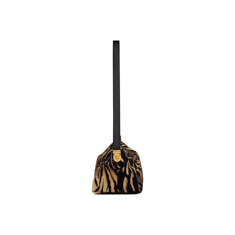 SAINT LAURENT Fabric Crossbody Bag, Shoulder Bag Women's Brown & Yellow & Black-4