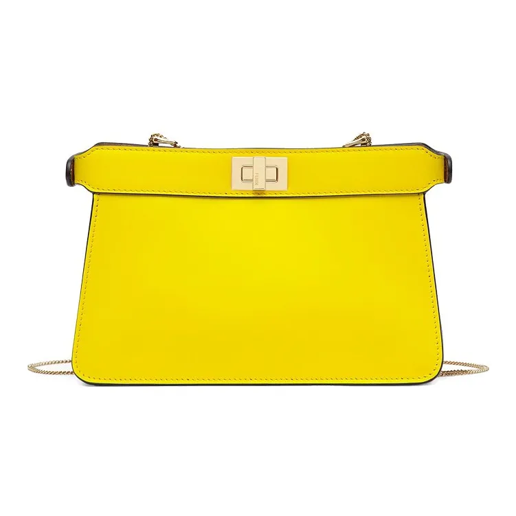 FENDI Peekaboo ISeeU Leather Clutch Chain Shoulder Bag Crossbody Bag Women's Yellow-2