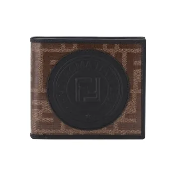 FENDI Coated Canvas With Leather Wallet Men's Brown & Black