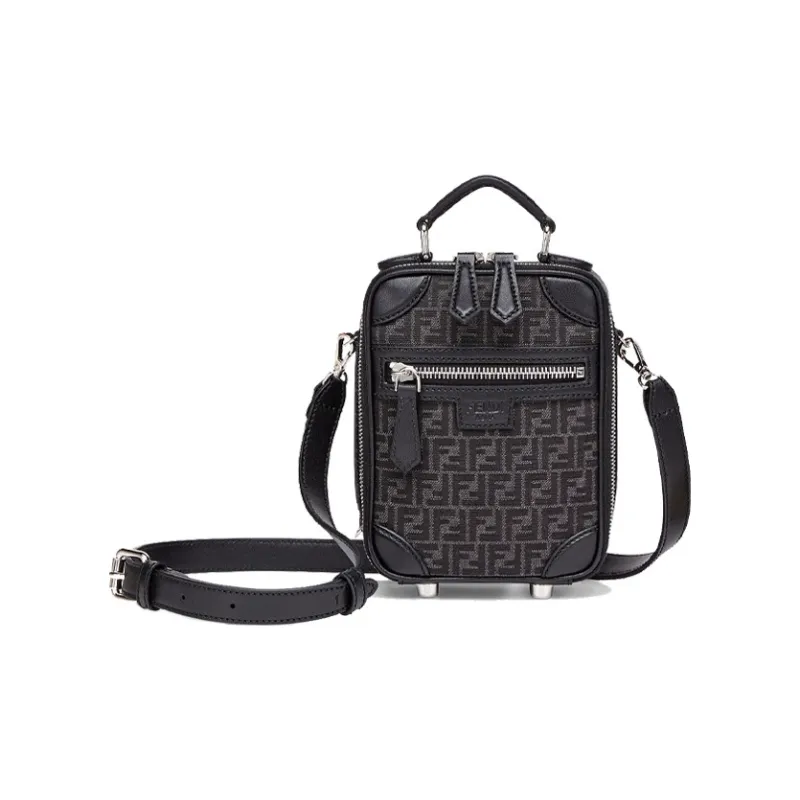 FENDI Polyester Handbag Shoulder Bag Crossbody Bag Mini Men's Black Gray Color-0