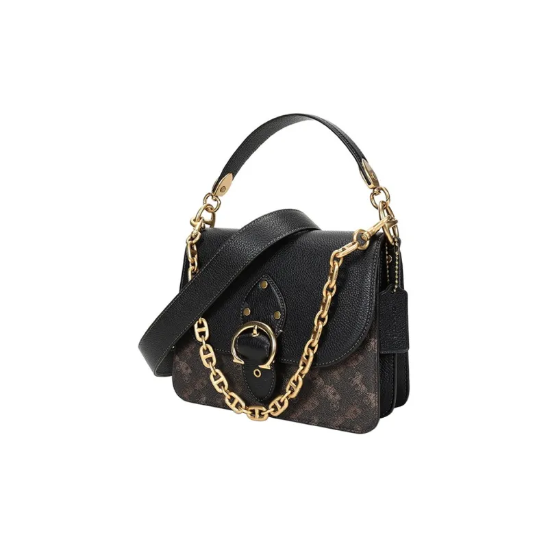 COACH Beat Canvas With Leather Small Square Bag, Shoulder Bag, Crossbody Bag, Handbag Medium Size Women's Black-1