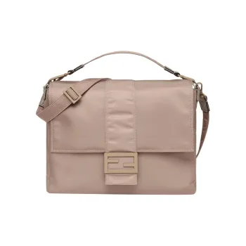 FENDI Leather Baguette Bag Messenger Bag Handbag Shoulder Bag Crossbody Bag Large Size Men's Beige