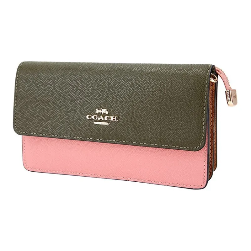 COACH Foldover Artificial Leather Wallets Clutches Small Size Women's Pink Green Multicolor-2