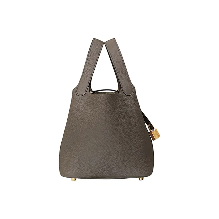 HERMES Picotin Lock Little Bull Leather Basket Bag, Bucket Bag, Handbag 18 Women's Tin Gray-1