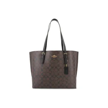 COACH Mollie Leather Tote Bag, Shopping Bag, Handbag, Shoulder Bag Tubas Women's Dark Brown Monogram