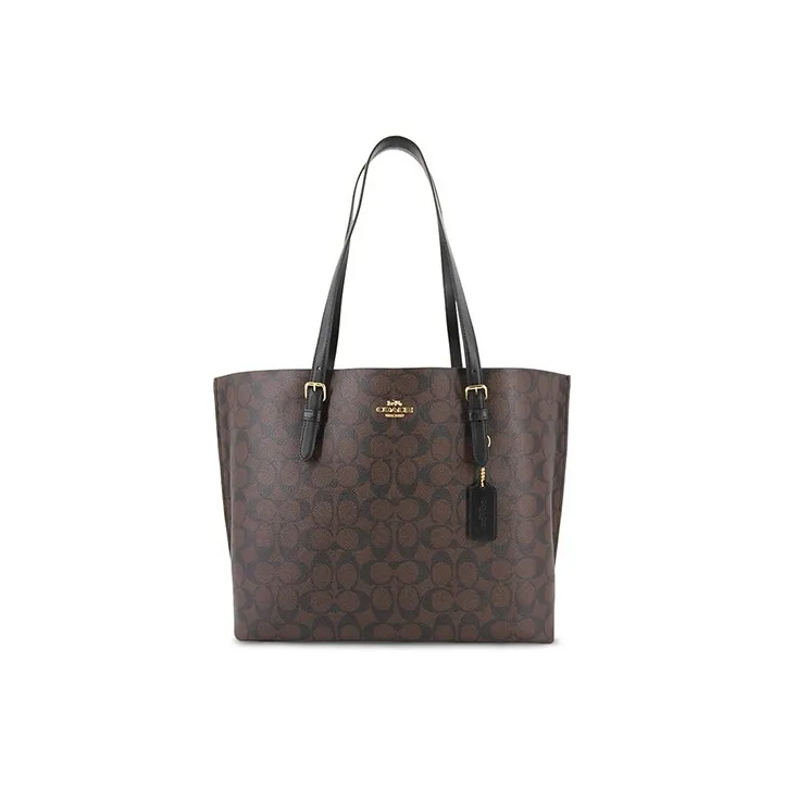 COACH Mollie Leather Tote Bag, Shopping Bag, Handbag, Shoulder Bag Tubas Women's Dark Brown Monogram-0