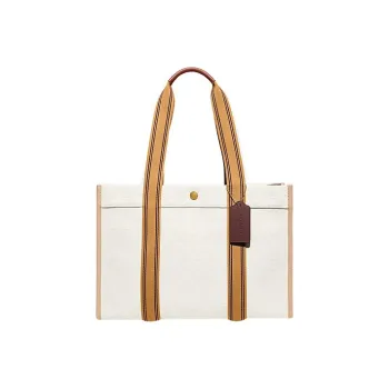COACH Fabric One Shoulder Handbags Large Size Women's White & Earth Yellow