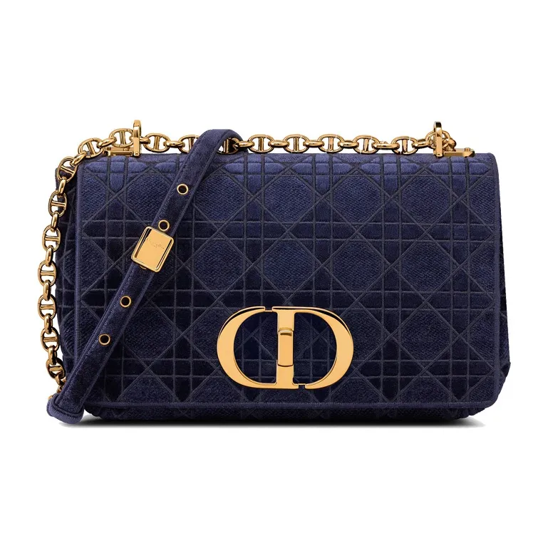 DIOR Caro Velvet Cotton Shoulder Bag Crossbody Bag Women's Blue-0