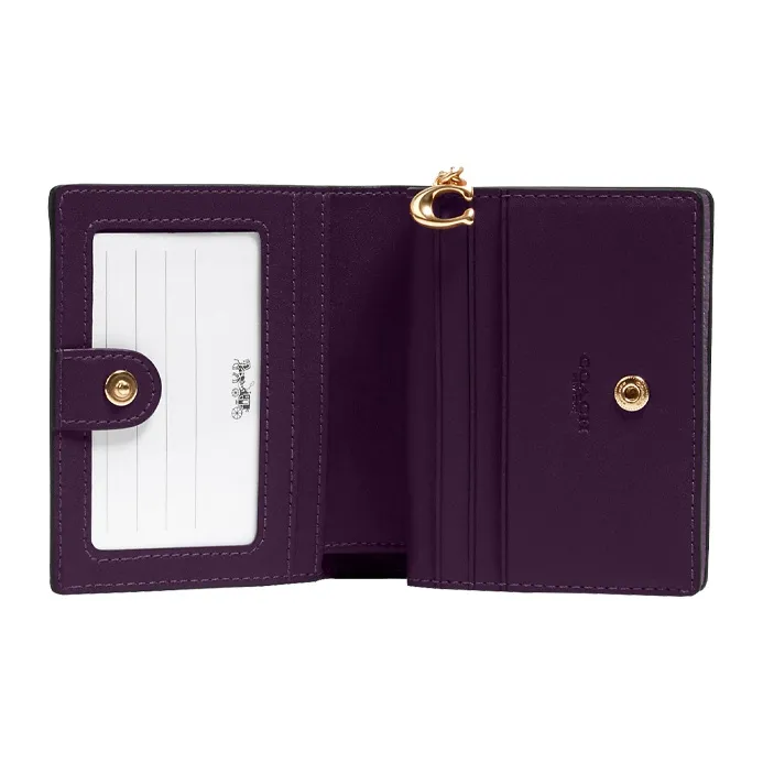 COACH Snap Wallet Leather Wallet, Card Holder Women's Silver/Dark Color Amethyst-1