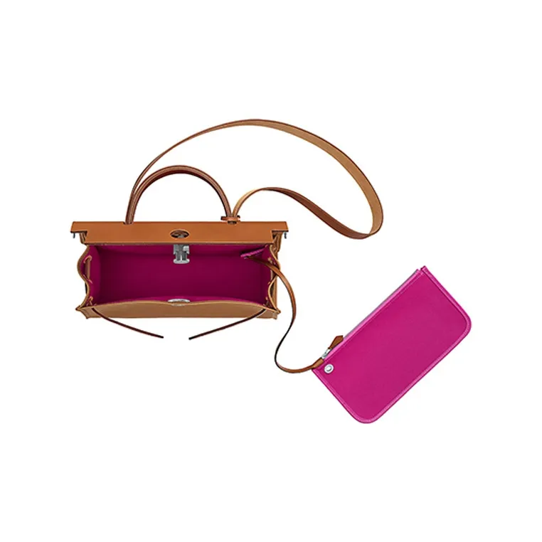 HERMES Herbag Leather Handbag Shoulder Bag Crossbody Bag Unisex Sand/Orchid Pink-3