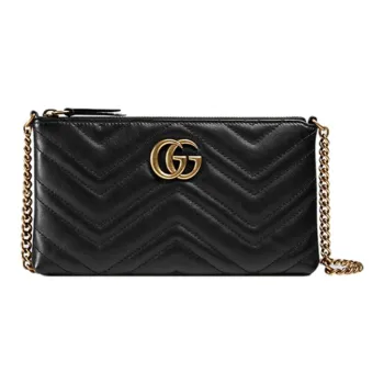 GUCCI Quilting Leather Chain Shoulder Bag Crossbody Bag Women's Black