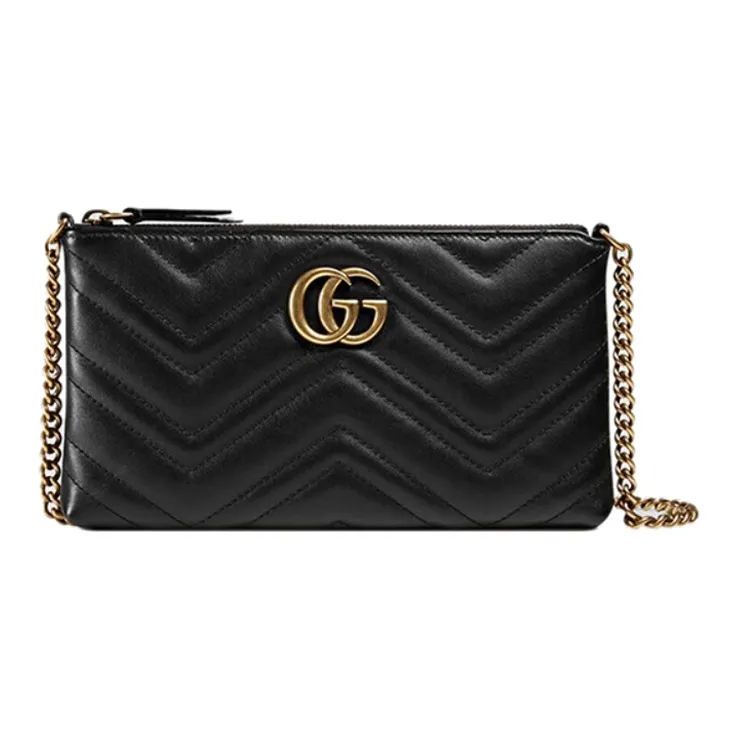GUCCI Quilting Leather Chain Shoulder Bag Crossbody Bag Women's Black-0