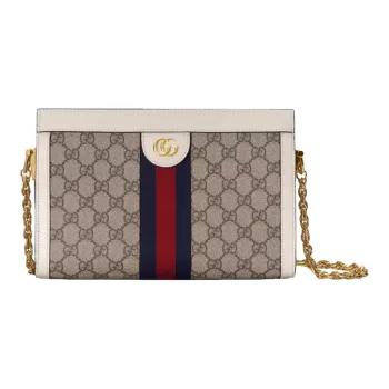 GUCCI Ophidia Canvas With Leather Envelope Bag, Clutch, Shoulder Bag, Crossbody Bag Small Size Women's Ebony/White