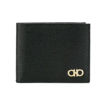 FERRAGAMO Calfskin Card Holder Wallet Men's Black