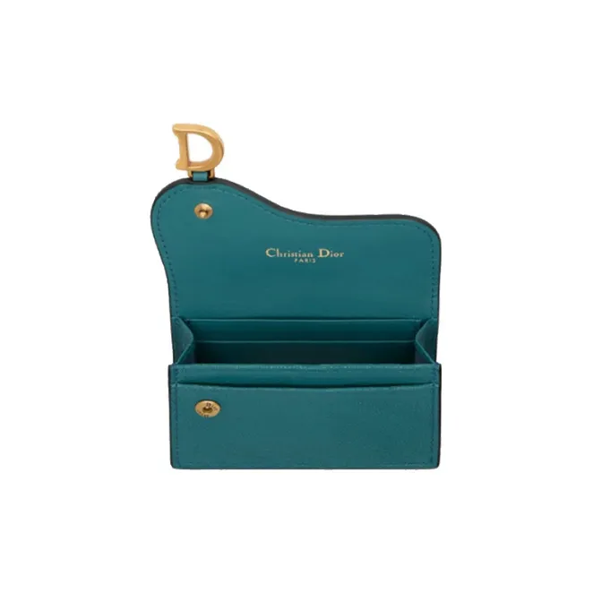 DIOR Saddle Sheepskin Card Clip Card Holder Women's Deep Sea Blue-3