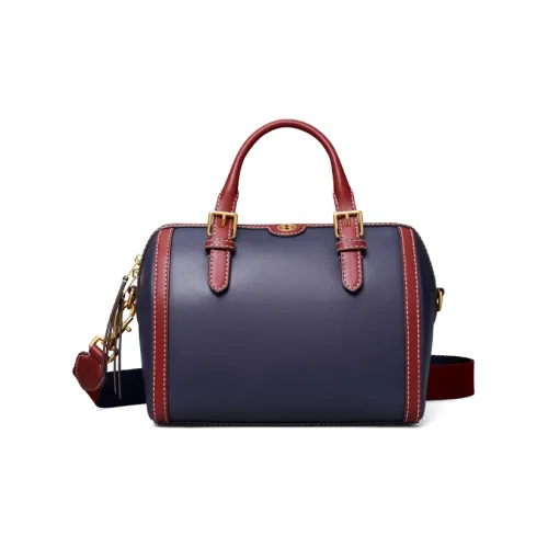 TORY BURCH T Monogram Leather Wine Barrel Bag Handbag Large Size Women's Marine Blue