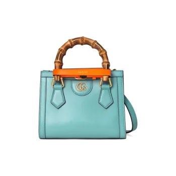 GUCCI Diana Leather Tote Handbag Shoulder Bag Crossbody Bag Mini Light Blue