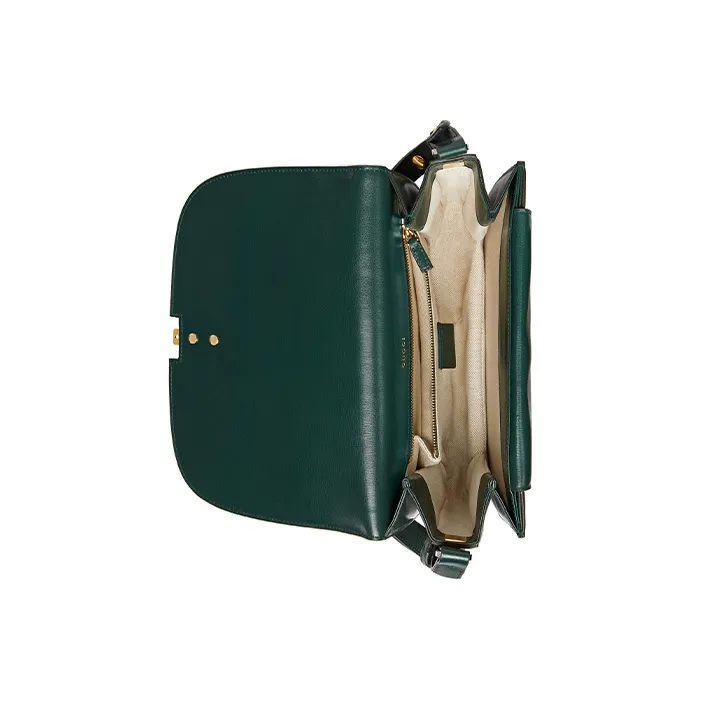 GUCCI Sylvie 1969 Leather Crossbody Bag, Shoulder Bag Small Size Women's Green-4