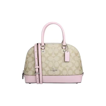 COACH Sierra PVC Dome Bag, One Shoulder Handbag Small Size Women's Pink & Khaki Monogram