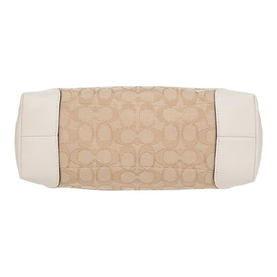 COACH Leather Tote Bag, Shopping Bag, Handbag, Shoulder Bag Women's White & Khaki Monogram-4