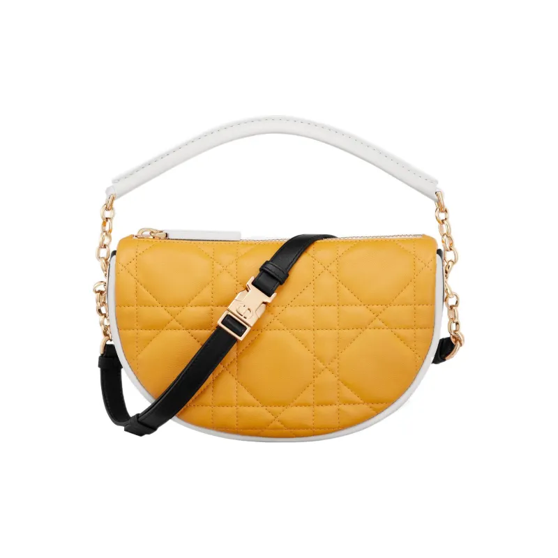 DIOR Sheepskin HOBO Bag, Dumpling Bag, Handbag, Crossbody Bag Small Size Women's Mustard Yellow-0