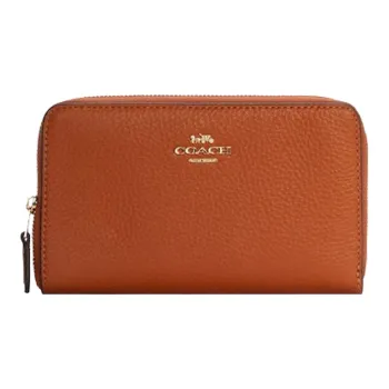 COACH Zip Around Leather Circumferential Zip Closure Wallet Card Holder Medium Size Women's Ginger Yellow
