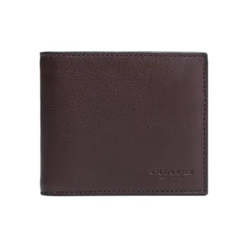 COACH 3 IN 1 Wallet Litchi Grain Cow Leather Wallet Men's Coffee