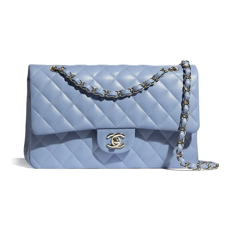 CHANEL Classic Flap CF Lambskin Crossbody Bag Medium Size Women's Sky Blue-0