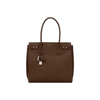 SAINT LAURENT SAC DE JOUR Calfskin Grained Leather Handbag Men's Dark Wood Color