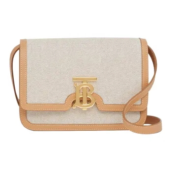 Burberry Canvas With Leather Canvas Bag Lock Shoulder Bag Crossbody Bag Women's Warm Sand