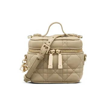 DIOR Lady Dior Wicker Pattern Lambskin Box Bag Portable One Shoulder Crossbody Makeup Bag Mini Women's Beige