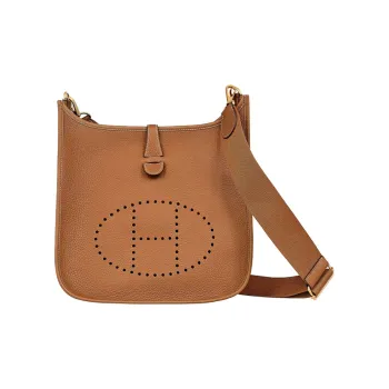 HERMES Evelyne Clemence Bullock Leather Shoulder Bag Crossbody Bag Regular Unisex Gold Brown