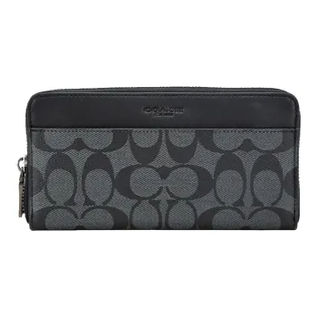 COACH Accordion Wallet Canvas With Leather Wallet Men's Gray Black