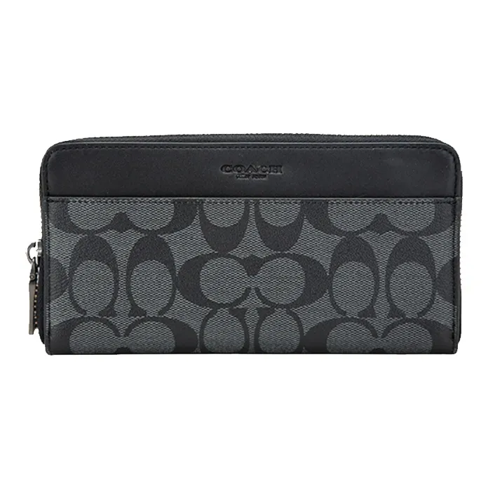 COACH Accordion Wallet Canvas With Leather Wallet Men's Gray Black-0