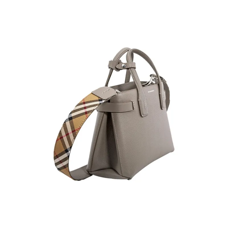 Burberry The Banner Series Cow Leather Handbag Shoulder Bag Small Size Women's Gray-2