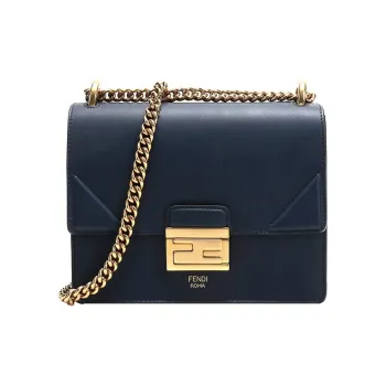 FENDI Leather Shoulder Bag, Crossbody Bag Small Size Women's Dark Blue