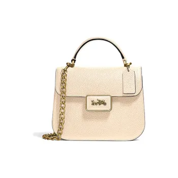 COACH Alie Leather Chain Bag, Handbag, Shoulder Bag, Crossbody Bag Small Size Women's Ivory White