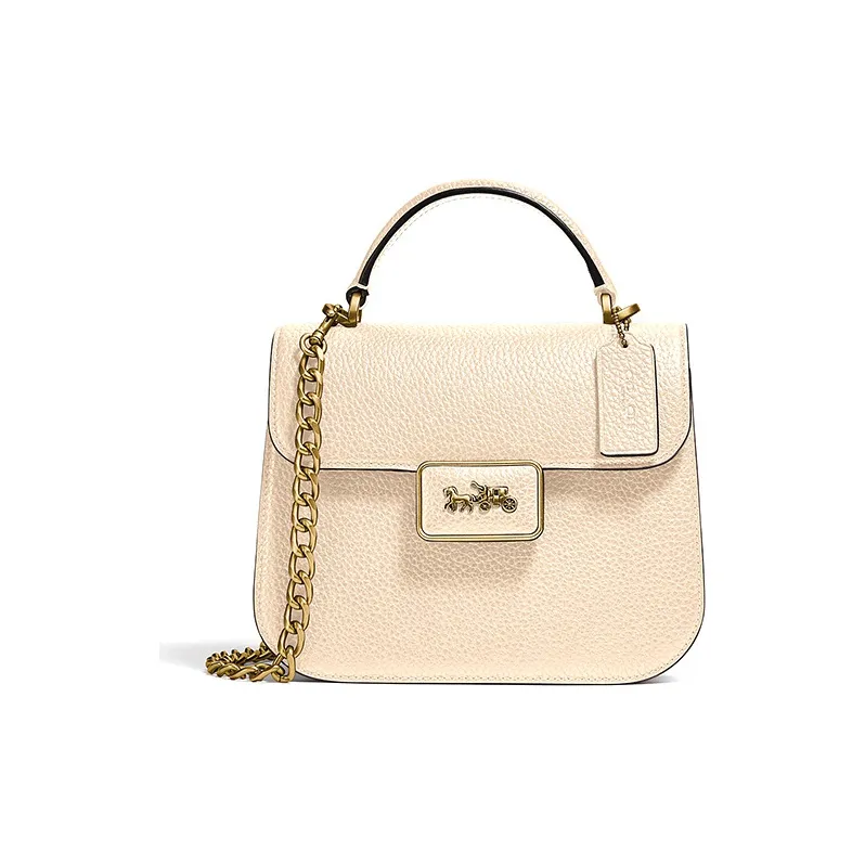 COACH Alie Leather Chain Bag, Handbag, Shoulder Bag, Crossbody Bag Small Size Women's Ivory White-0