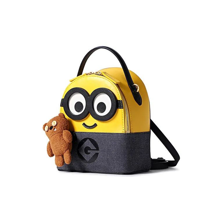 FION Cute Minions Movie, Collaboration Artificial Leather Backpack Regular Women's Yellow/Blue-1