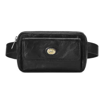 GUCCI Leather Fanny Pack Unisex Black
