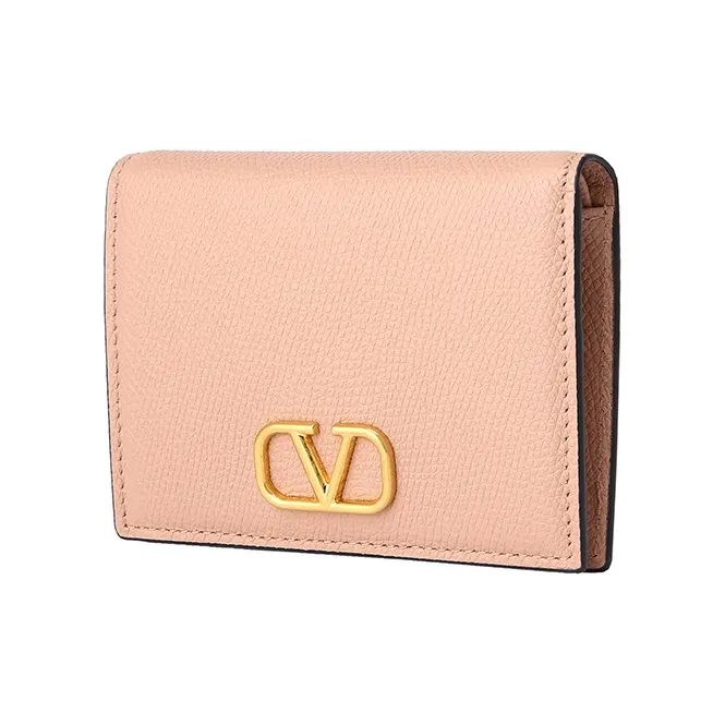 Valentino Vlogo Cow Leather Wallet Card Holder Regular Women's Pink-1