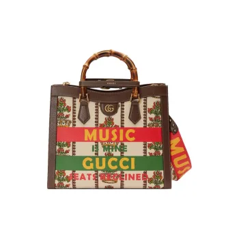 GUCCI Diana Leather Tote Bag Shopping Bag Shoulder Bag Crossbody Bag Handbag Women's Ivory White & Brown