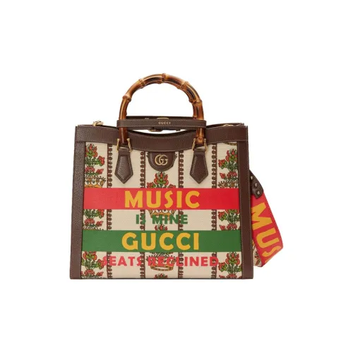 GUCCI Diana Leather Tote Bag Shopping Bag Shoulder Bag Crossbody Bag Handbag Women's Ivory White & Brown