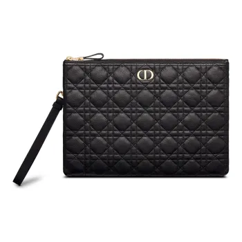 DIOR Soft Cow Leather Clutch Large Size Women's Black