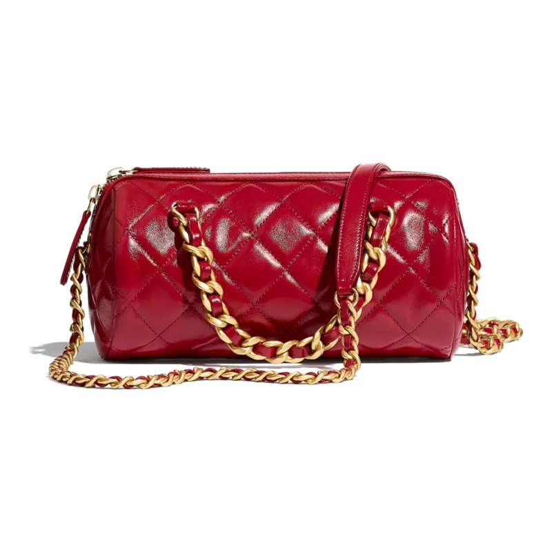 CHANEL Polished Lambskin Cylinder Bag, Handbag, Shoulder Bag, Crossbody Bag Women's Rose Red-1