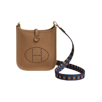HERMES Evelyne Clemence Bullock Leather Shoulder Bag Crossbody Bag Mini Women's Gold/Milk Tea Brown