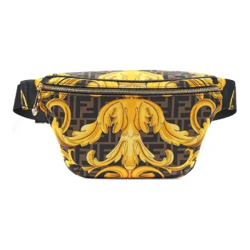 FENDI Nylon Fanny Pack Crossbody Bag Shoulder Bag Men's Black/Gold